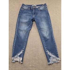 KanCan Women's Blue Denim Jeans Size 30 Cropped Frayed Hem Skinny Fit